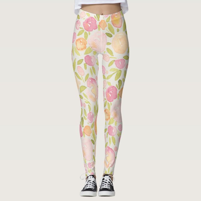 Abstract Pastel  Spring Floral  Design Leggings (Front)