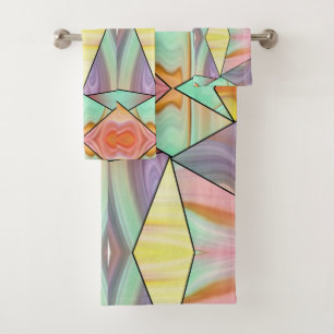 Abstract Pastel Stained Liquid Marble Geometric Bath Towel Set