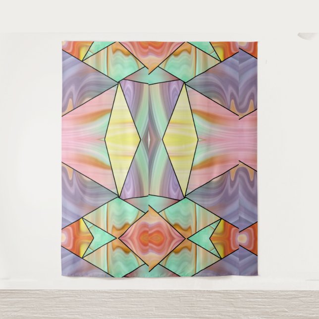 Abstract Pastel Stained Liquid Marble Geometric Tapestry (Front)
