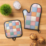 Abstract Pastel Tile Wall Pattern Oven Mitt &amp; Pot Holder Set