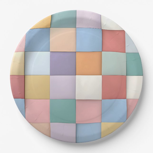 Abstract Pastel Tile Wall Pattern Paper Plates (Front)
