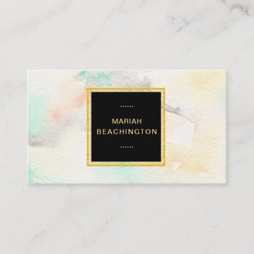  Abstract Pastel Watercolor  Glitter Gold Frame Business Card