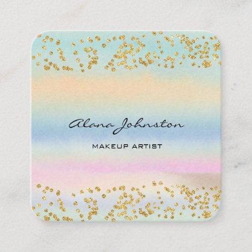 Abstract Pastel Watercolor Gold Bling Square Business Card