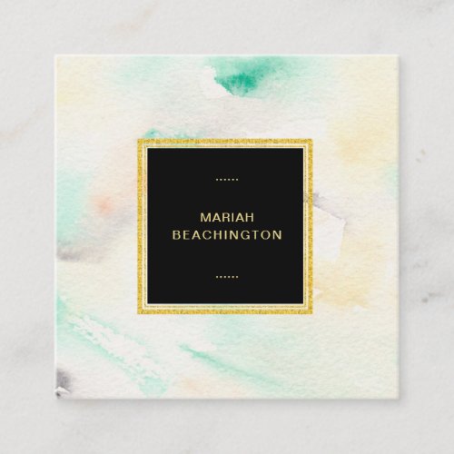  Abstract Pastel Watercolor Gold Glitter Frame Square Business Card