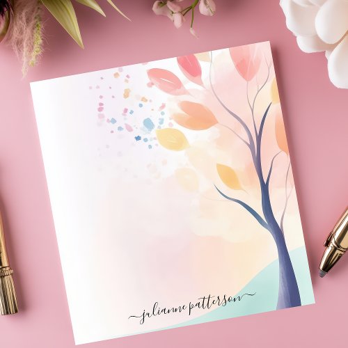 Shop 13 Abstract Pastel Watercolor Tree Personalized Name Notepad