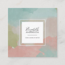 Abstract Pastel Watercolors Makeup Artist Square Business Card
