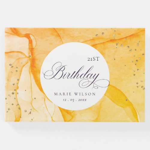 Abstract Pastel Yellow Orange Any Age Birthday Guest Book