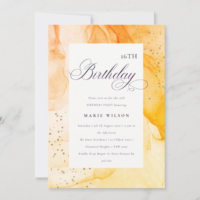 Abstract Pastel Yellow Orange Any Age Birthday Invitation (Front)