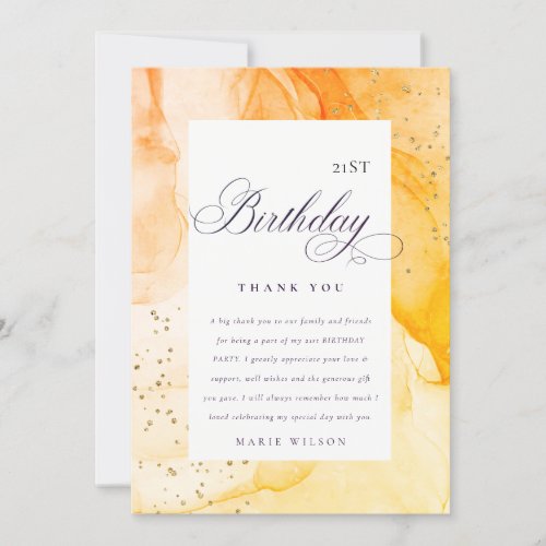 Abstract Pastel Yellow Orange Any Age Birthday Thank You Card