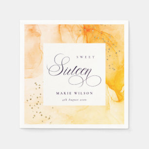 Abstract Pastel Yellow Orange Sweet 16 Birthday Napkins
