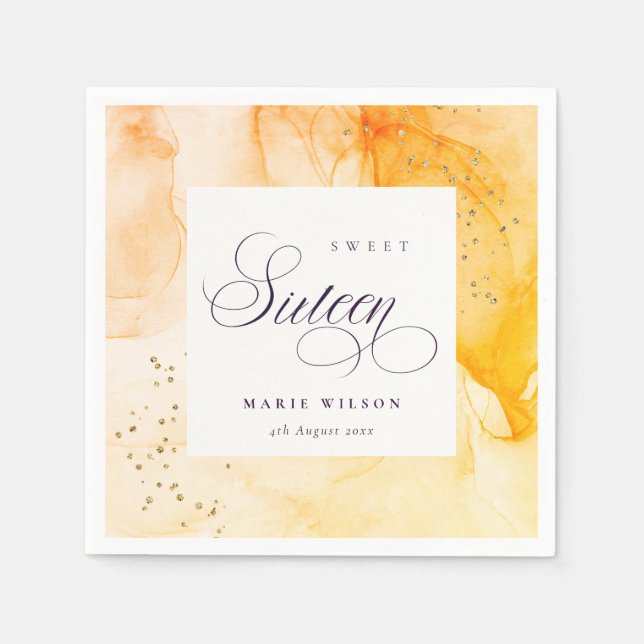 Abstract Pastel Yellow Orange Sweet 16 Birthday Napkins (Front)