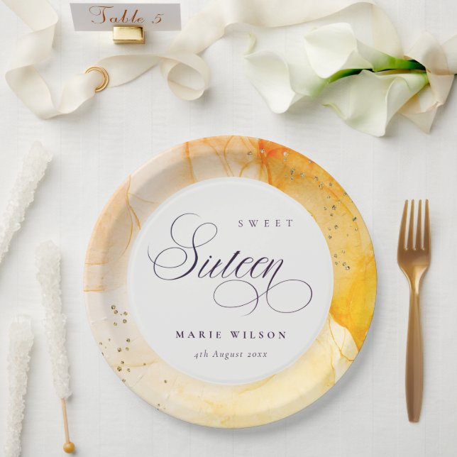 Abstract Pastel Yellow Orange Sweet 16 Birthday Paper Plates (Wedding)