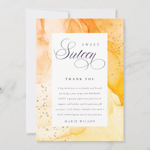 Abstract Pastel Yellow Orange Sweet 16 Birthday Thank You Card