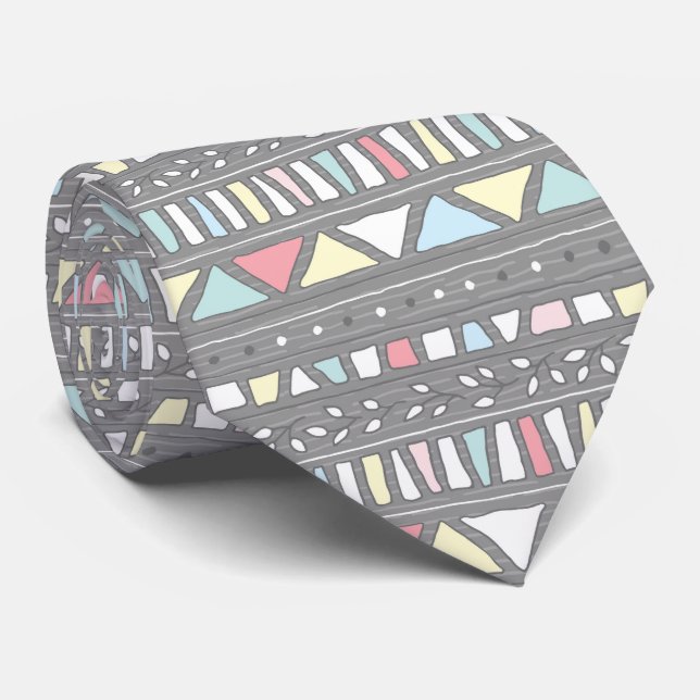 Abstract Pastels on Gray Pattern Neck Tie (Rolled)