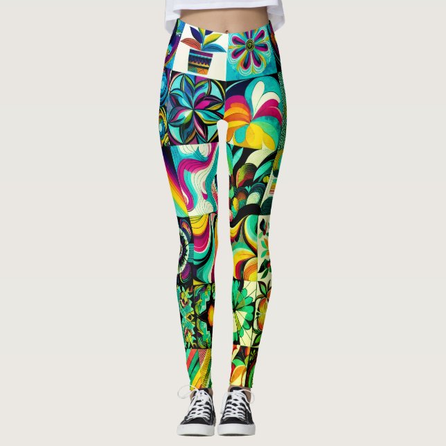 Abstract Patchwork Art Pair of Customized Modern Leggings (Front)