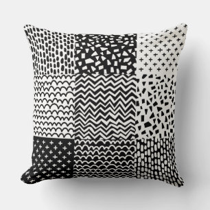 Abstract Patchwork - Black and White Throw Pillow