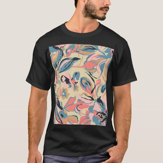 Abstract patchwork: geometric floral cream. T-Shirt (Front)