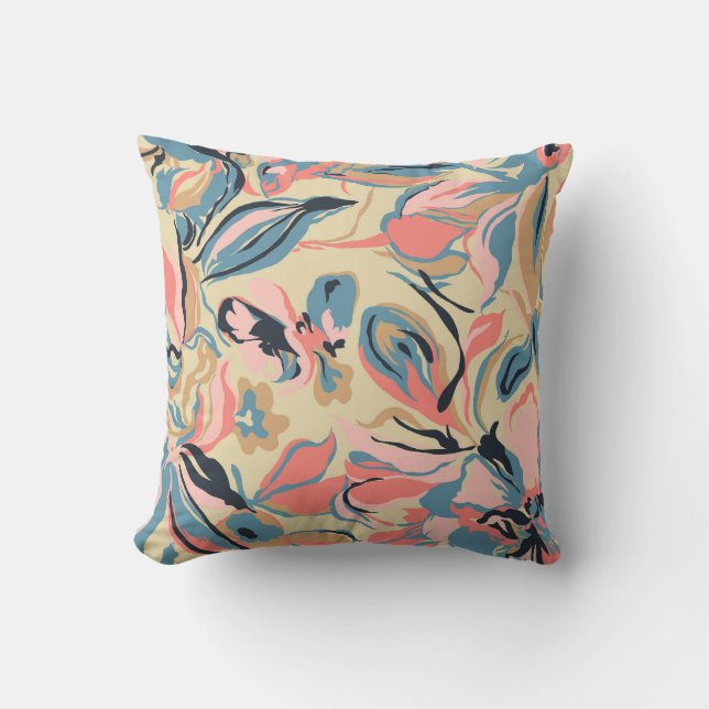 Abstract patchwork: geometric floral cream. throw pillow (Front)