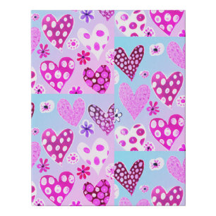 Abstract Patchwork Hearts & Flowers Faux Canvas Print