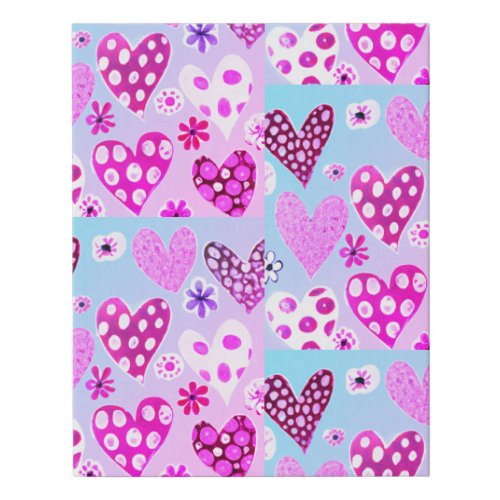 Abstract Patchwork Hearts  Flowers Faux Canvas Print