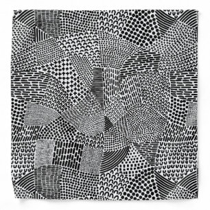 Abstract Patchwork Map - Black on White Bandana