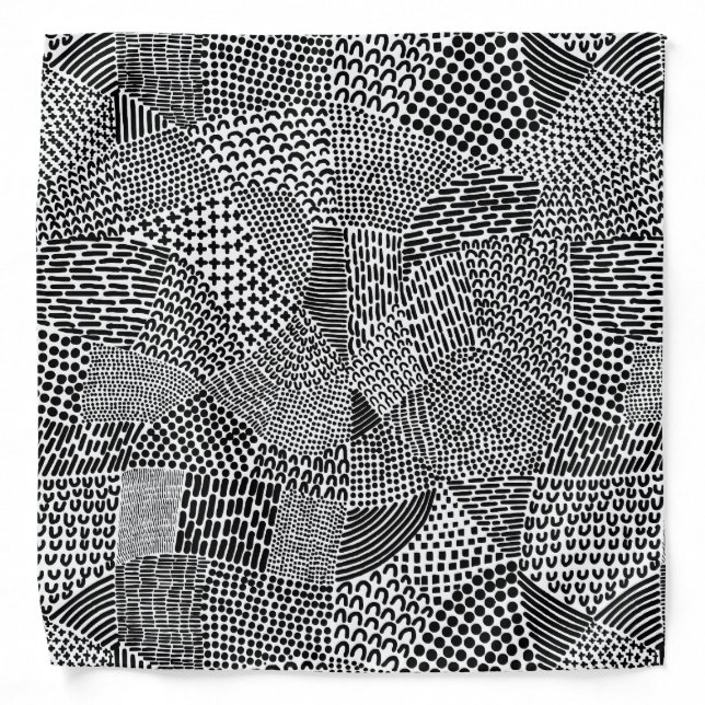 Abstract Patchwork Map - Black on White Bandana (Front)