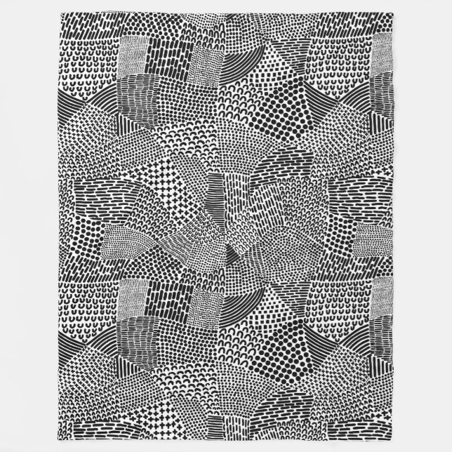 Abstract Patchwork Map - Black on White Fleece Blanket (Front)