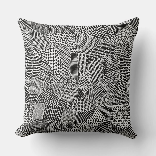 Abstract Patchwork Map - Black on White Throw Pillow (Front)