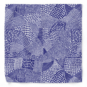 Abstract Patchwork Map - Deep Navy Blue on White Bandana