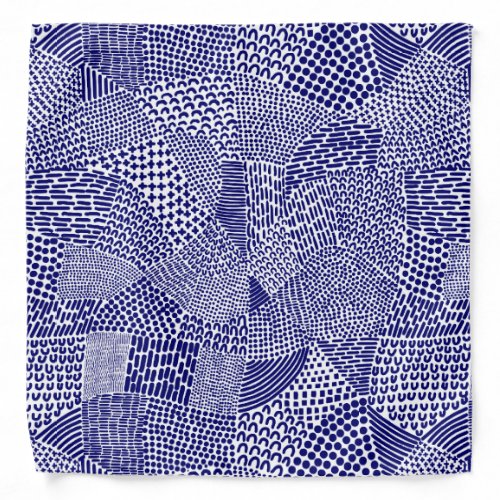 Abstract Patchwork Map _ Deep Navy Blue on White Bandana