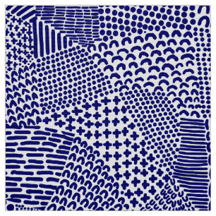 Abstract Patchwork Map - Deep Navy Blue on White Fabric