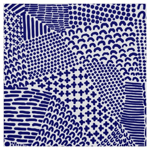 Abstract Patchwork Map - Deep Navy Blue on White Fabric
