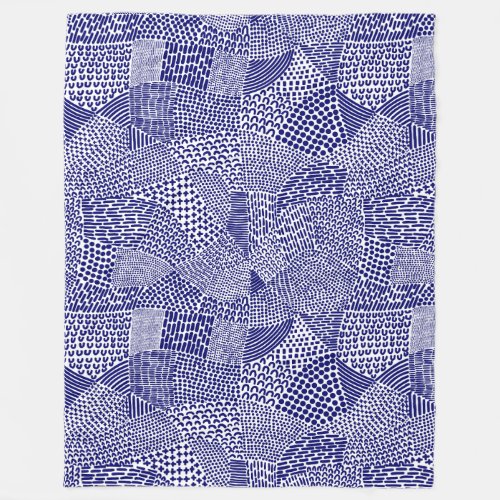 Abstract Patchwork Map _ Deep Navy Blue on White Fleece Blanket