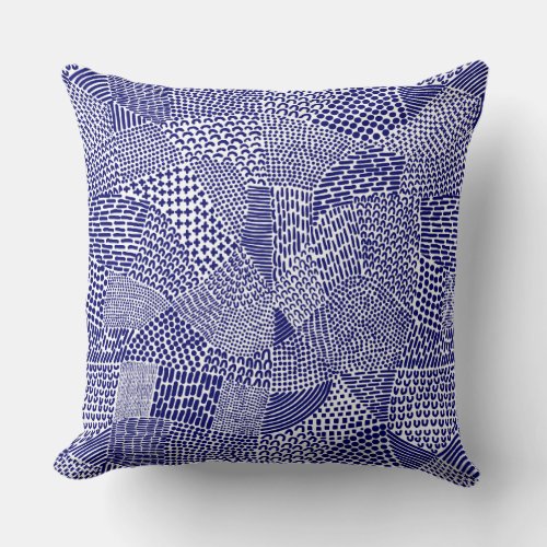 Abstract Patchwork Map _ Deep Navy Blue on White Throw Pillow
