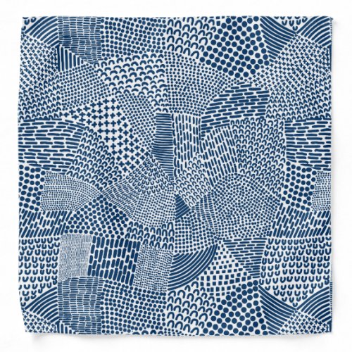 Abstract Patchwork Map _ Indigo Dye Blue on White Bandana