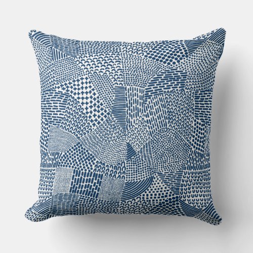 Abstract Patchwork Map _ Indigo Dye Blue on White Throw Pillow