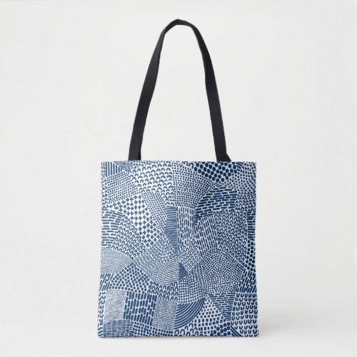 Abstract Patchwork Map _ Indigo Dye Blue on White Tote Bag