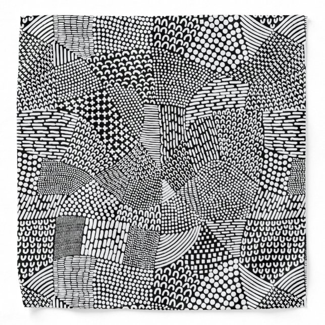 Abstract Patchwork Map - White on Black Bandana (Front)