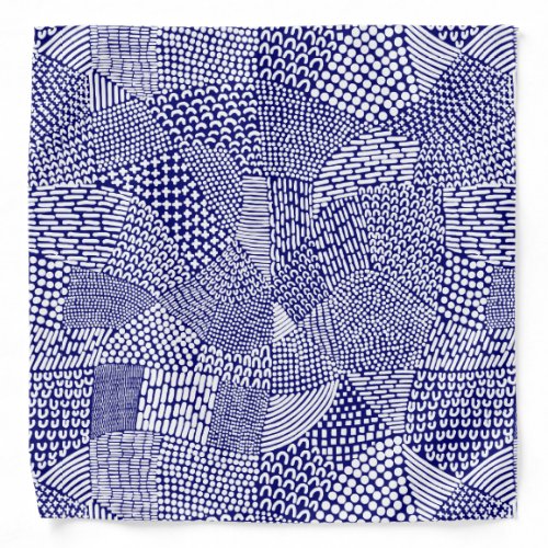 Abstract Patchwork Map _ White on Deep Navy Blue Bandana