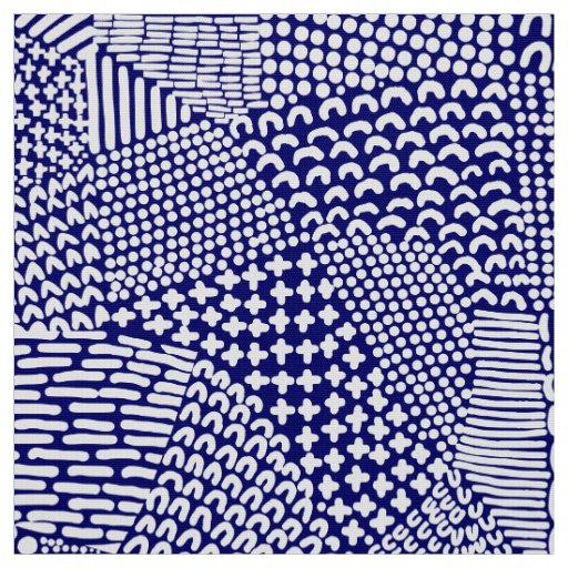 Abstract Patchwork Map - White on Deep Navy Blue Fabric