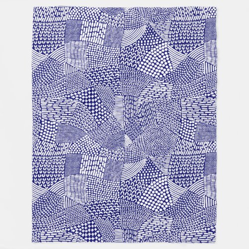 Abstract Patchwork Map _ White on Deep Navy Blue Fleece Blanket