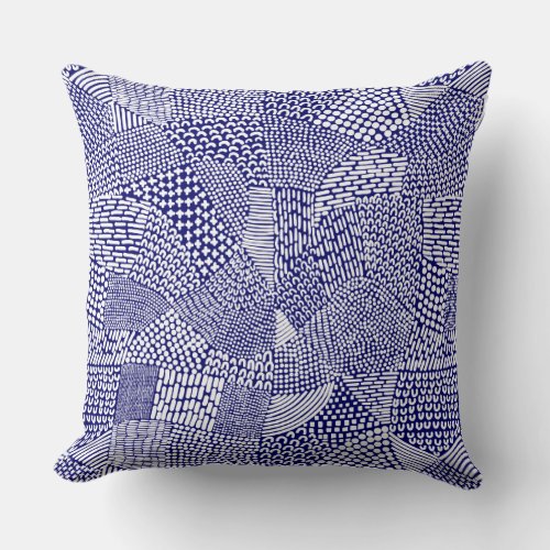 Abstract Patchwork Map _ White on Deep Navy Blue Throw Pillow