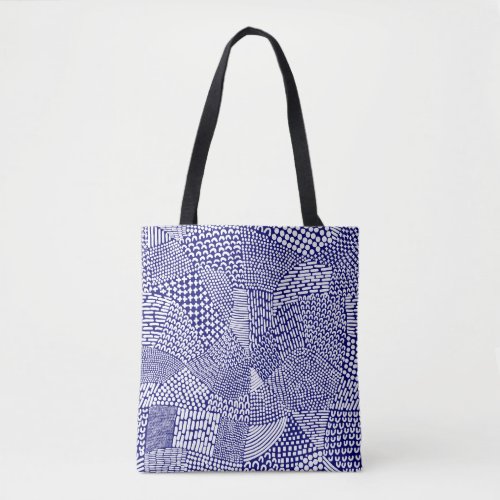 Abstract Patchwork Map _ White on Deep Navy Blue Tote Bag