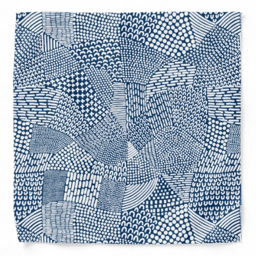 Abstract Patchwork Map _ White on Indigo Dye Blue Bandana