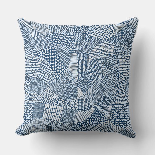 Abstract Patchwork Map _ White on Indigo Dye Blue Throw Pillow