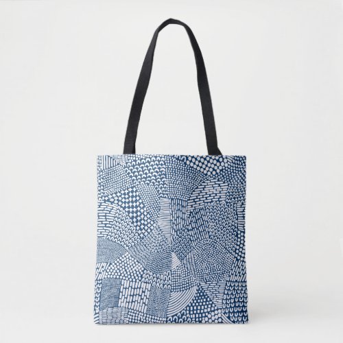 Abstract Patchwork Map _ White on Indigo Dye Blue Tote Bag