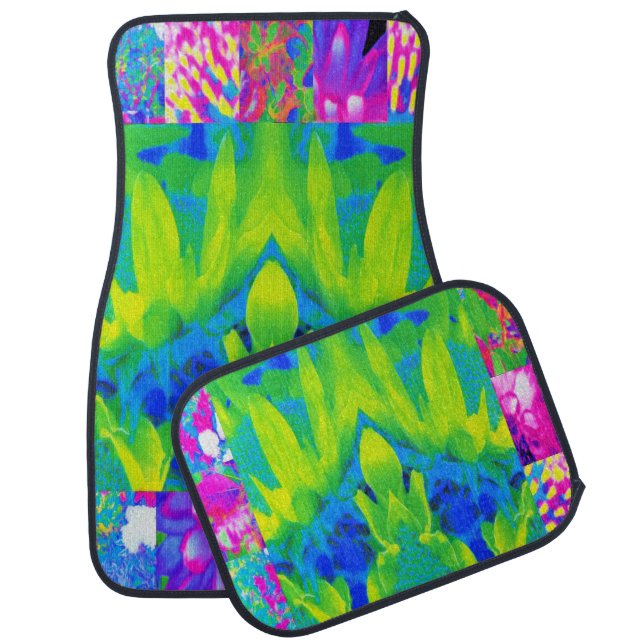 Abstract Patchwork Sunflower Garden Collage Car Floor Mat (Set)