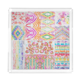 Abstract patchwork, watercolor tie dye pattern. acrylic tray