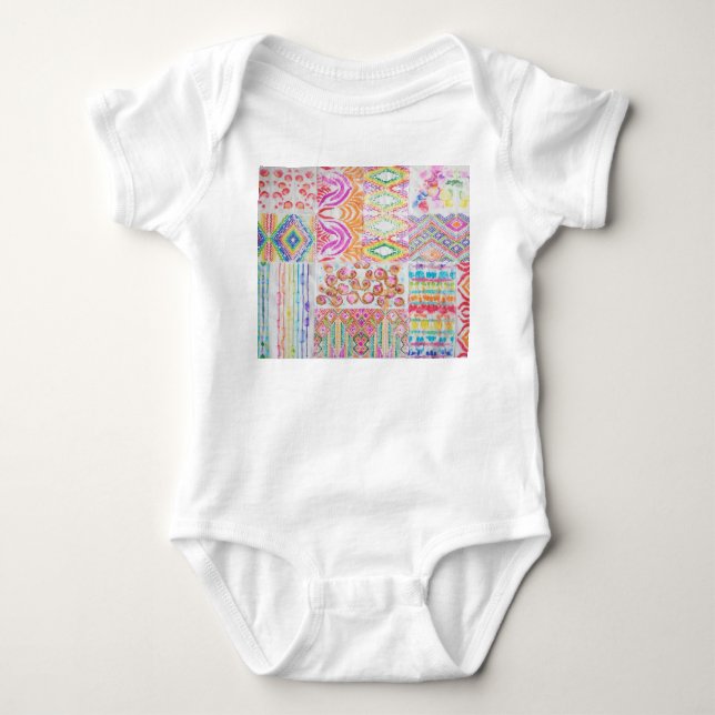 Abstract patchwork, watercolor tie dye pattern. baby bodysuit (Front)