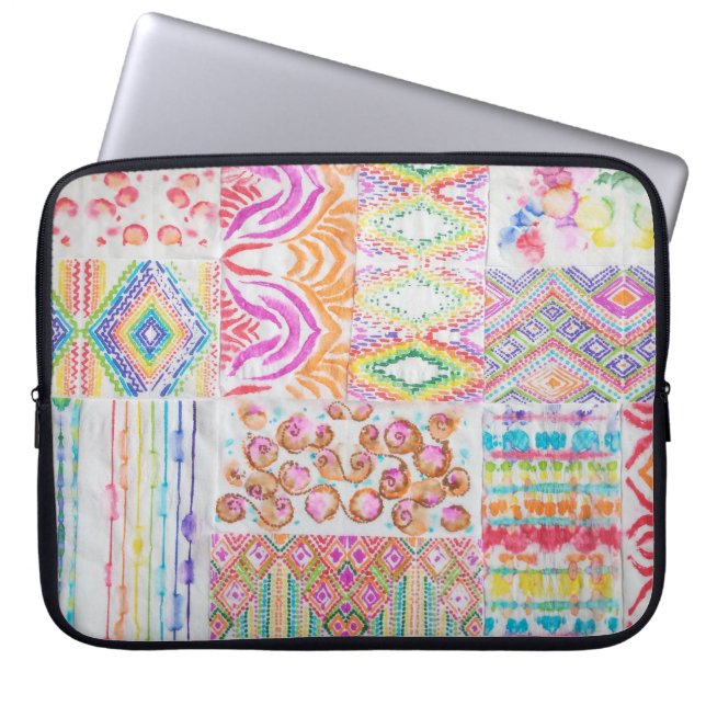 Abstract patchwork, watercolor tie dye pattern. laptop sleeve (Front)